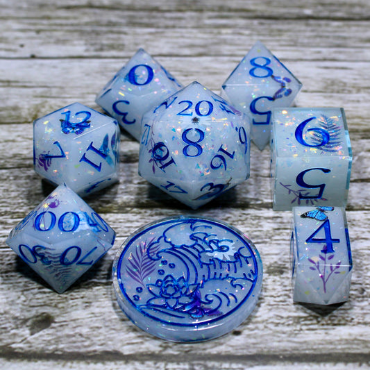 Blue Graphic Flowers Dice Set