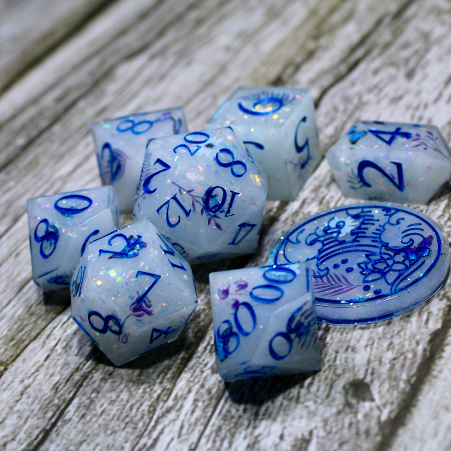Blue Graphic Flowers Dice Set