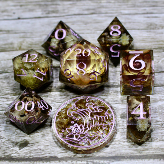 Pink Flower Dice Set