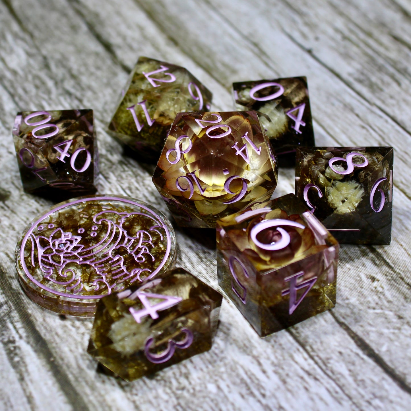Pink Flower Dice Set