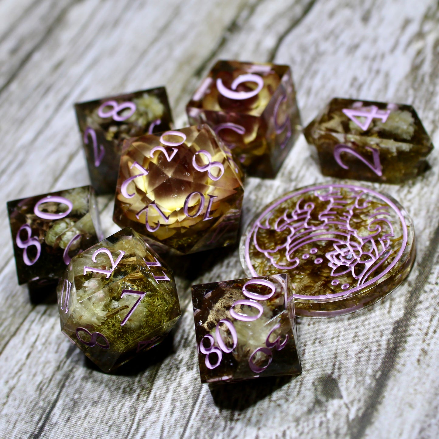 Pink Flower Dice Set